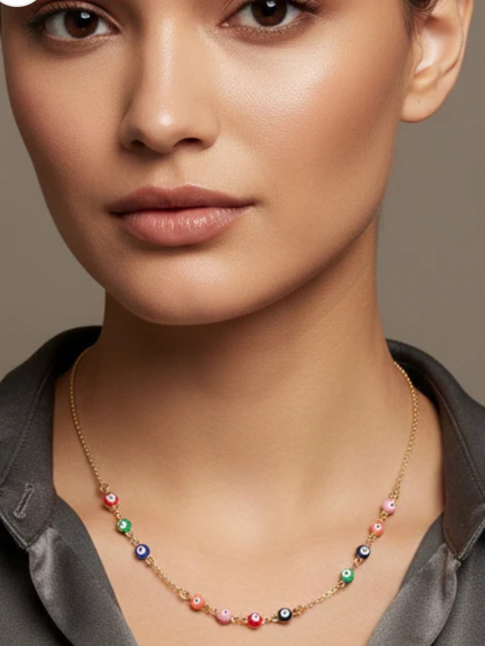 Gold-Dipped Multicolor Evil Eye Necklace